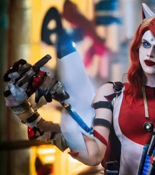 Image similar to film still of alexandra daddario as harley quinn