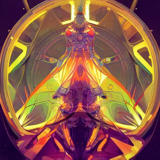 Image similar to symmetry! abstract futuristic robotic, psychedelic background, apex legends, epic lighting, pen illustration, ultra detailed, art by artgerm and greg rutkowski and alphonse mucha