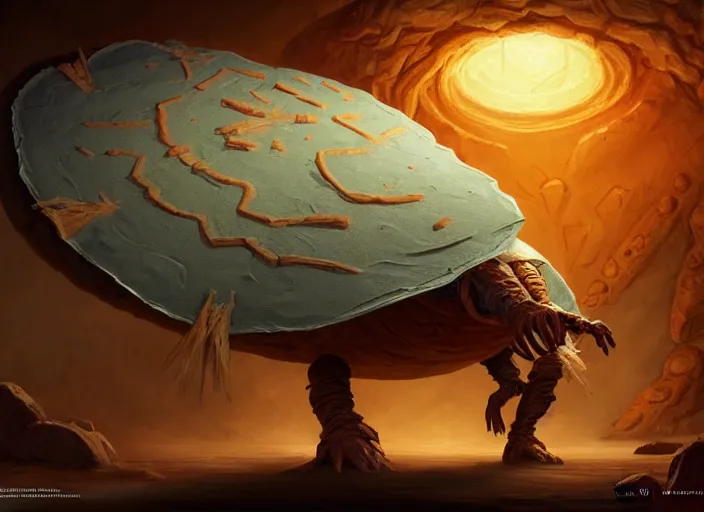 Image similar to a giant flour tortilla wrap creature, a group of human travelers are trapped inside the tortilla, by marco bucci and frank frazetta, style of magic the gathering, high resolution, fantasy coloring, intricate, digital painting, artstation, smooth, sharp focus