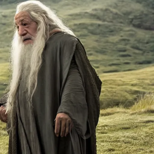 Prompt: movie still of danny devito starring as gandalf the white in the 2 0 2 4 lord of the rings movie, full body, hyper realistic, high quality, wide angle