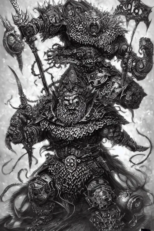 Prompt: chaos dwarf, fantasy, warhammer, highly detailed, digital art, sharp focus, trending on art station, kentaro miura manga art style