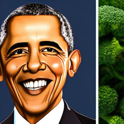 Image similar to barack obama with hair made out of broccoli. still image. high detail