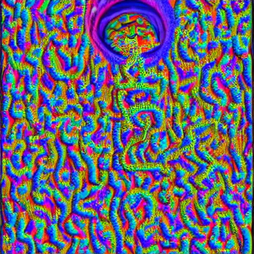 Image similar to A drawing. A rip in spacetime. Did this device in his hand open a portal to another dimension or reality?! bismuth by Sandy Skoglund exciting