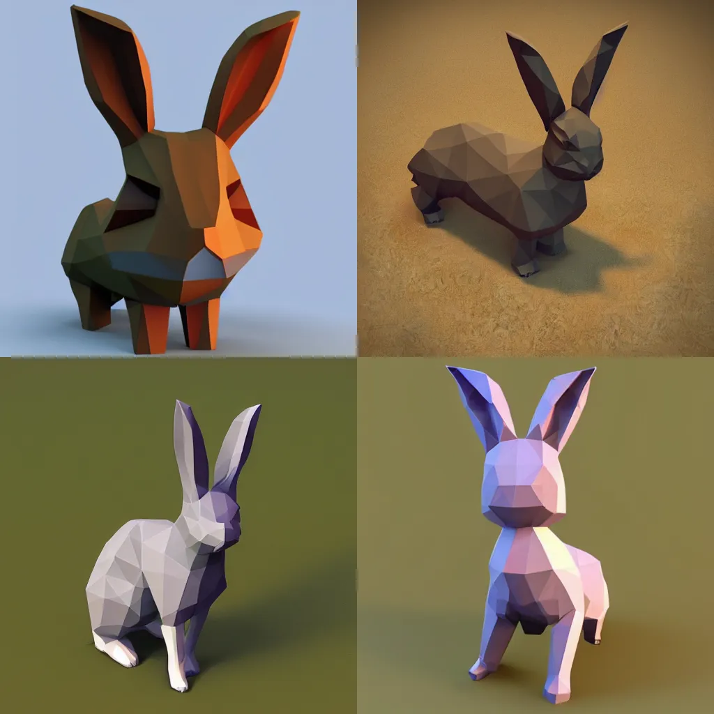 Prompt: low poly rabbit video game 3D model
