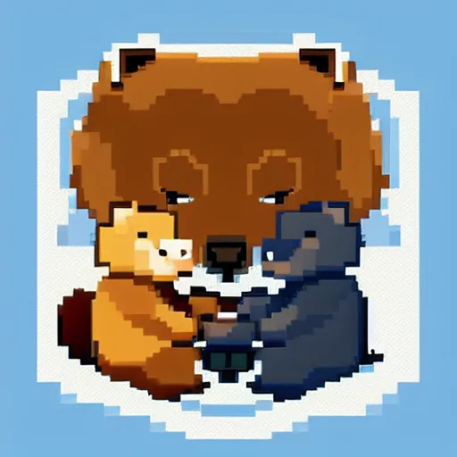 Image similar to an American Grizzly Bear and a Russian Polar Bear having tea, pixel art, trending on artstation