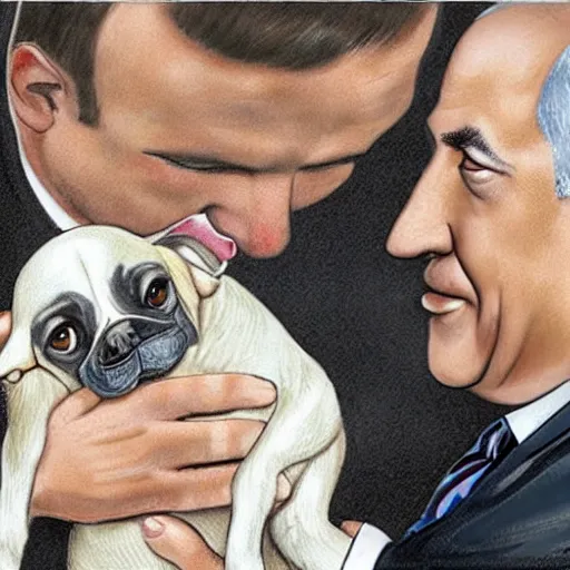 Prompt: benjamin netanyahu kissing a dog, photorealistic, detailed