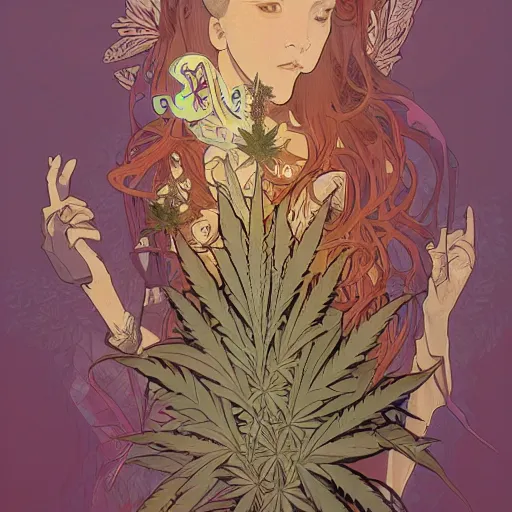 Prompt: a cannabis plant, bio vegetal concept art, by Peter Mohrbacher and Alphonse Mucha, chess, amazonia, detailed, style, 8k, trending on artstation, unreal engine 4k, detailed, clean background trending, full shot, symmetrical portrait, sophisticated, Unreal engine, dystopia, anti-utopia, post processing, psychadelic