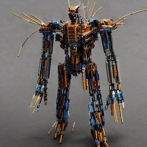 Image similar to ultra high detailed mechanical bot constructed from tiny Match sticks in a epic scenario from guardians of the galaxy, from pacific rim