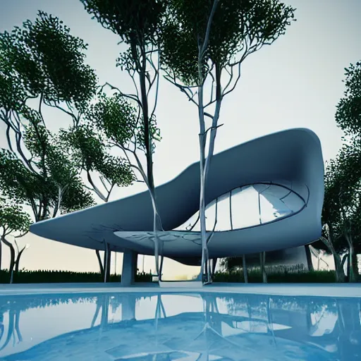 Image similar to Futuristic house with parametric architecture, octane render, cinematic lighting