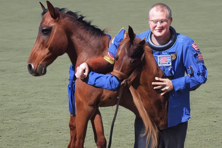 Image similar to horse hugging an astronaut