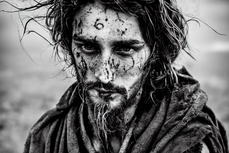 Prompt: character and environment photography, portrait shamanistic infested 2 0 - year - old male druid, messy hair, old tattered robe, medium shot, wide angle, 2 0 0 px, full front, natural light