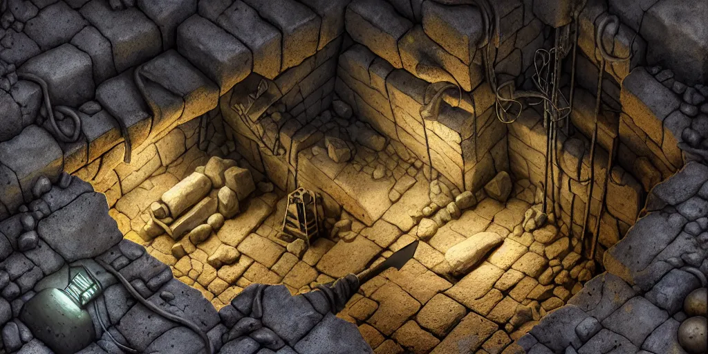 Prompt: hyperrealistic mixed media painting of an underground mine and mineshaft with metal ore visible in the rocky wall and a pickaxe laying on the ground, stunning 3d render inspired art by P. Craig Russell and Barry Windsor-Smith + dim volumetric lighting, dizzy, full body, 8k octane beautifully detailed render, post-processing, extremely hyperdetailed, intricate, epic composition, grim yet sparkling atmosphere, cinematic lighting + masterpiece, trending on artstation, very very detailed, masterpiece, stunning
