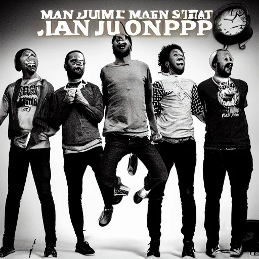 Prompt: man jumping album cover