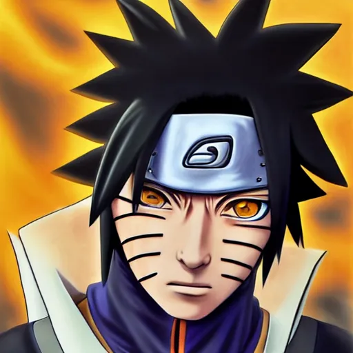 Image similar to ultra realistic portrait painting of a fusion of sasuke and naruto, art by masashi kishimoto, 4 k, naruto artstyle, cel shaded, highly detailed, epic lighting, full body