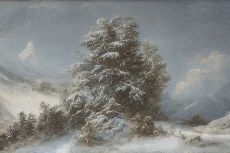 Prompt: mountain landscape in a blizzard