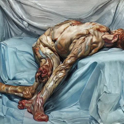 Image similar to high quality high detail painting by lucian freud and jenny saville, hd, drunk, turquoise