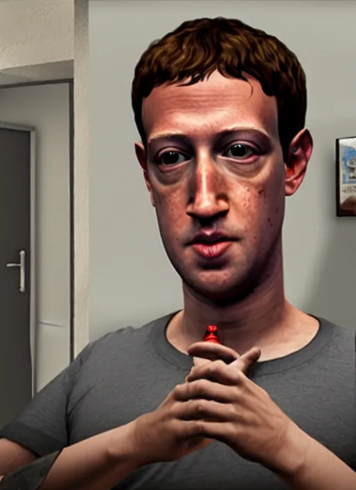 Image similar to Highly detailed full-body portrait of Mark Zuckerberg smoking crack, in GTA V, Stephen Bliss