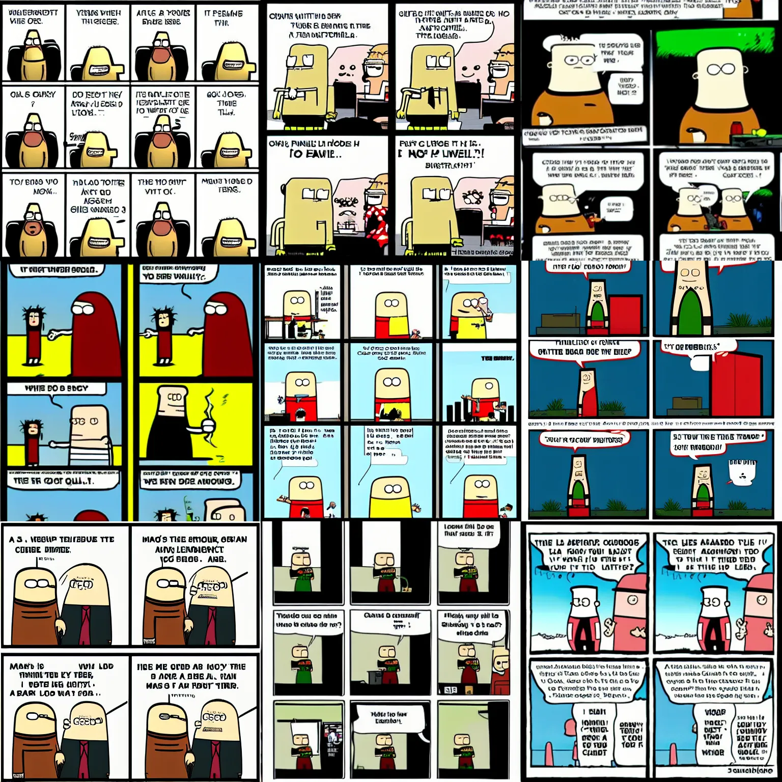 Prompt: Dilbert meets Cyanide & Happiness, comic strip, funny
