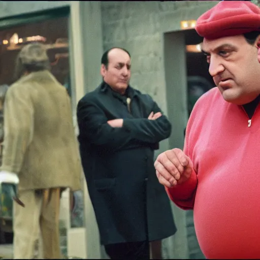 Prompt: Tony Soprano dressed as Barney Rubble