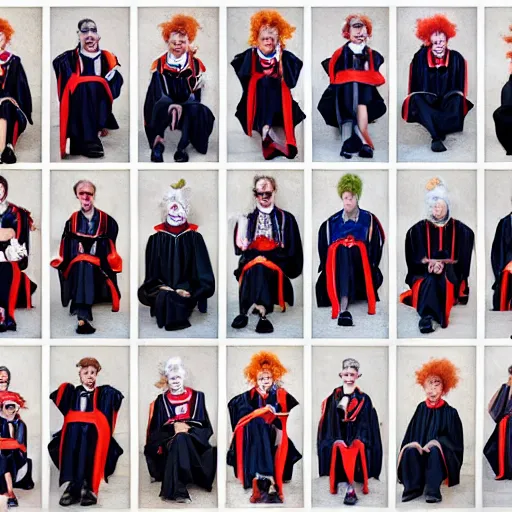 Image similar to Exactly 6 dressed as Clowns Exactly 3 in Justice Robes, sitting on the Supreme Court, 4K, Octane Render https://media.discordapp.net/attachments/1005627987435192381/1006954863948726304/supreme.jpg