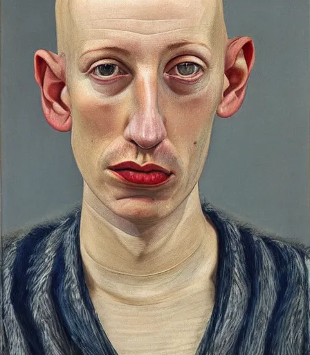 Image similar to a high quality, high detail, portrait of an attractive non - binary bald person by lucian freud