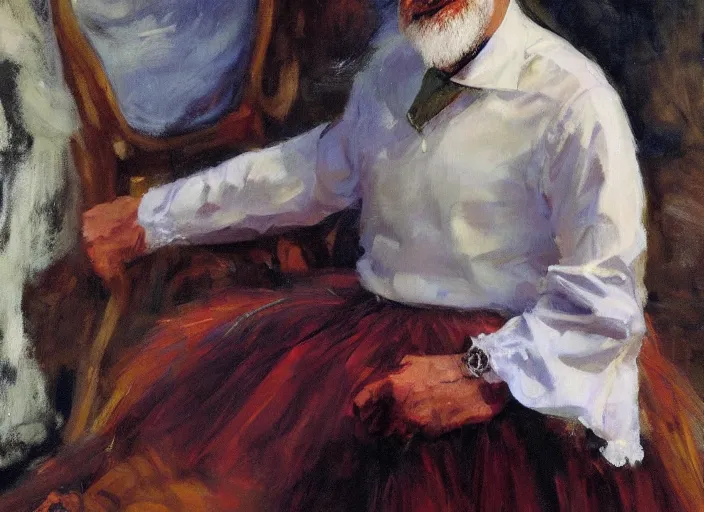 Image similar to a highly detailed beautiful portrait of sigmun freud wearing tutu, by gregory manchess, james gurney, james jean