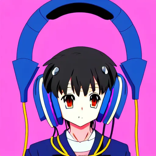 Image similar to An anime character's head wearing retro headphones. 90s anime, Sailor Moon, Neon Genesis, official art, flat cell shading, fantastic screenshot art, trending on artstation, muted nostalgic colors