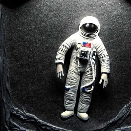 Image similar to the last astronaut, extremely detailed claymation art, extremely realistic, dark, moody, foggy