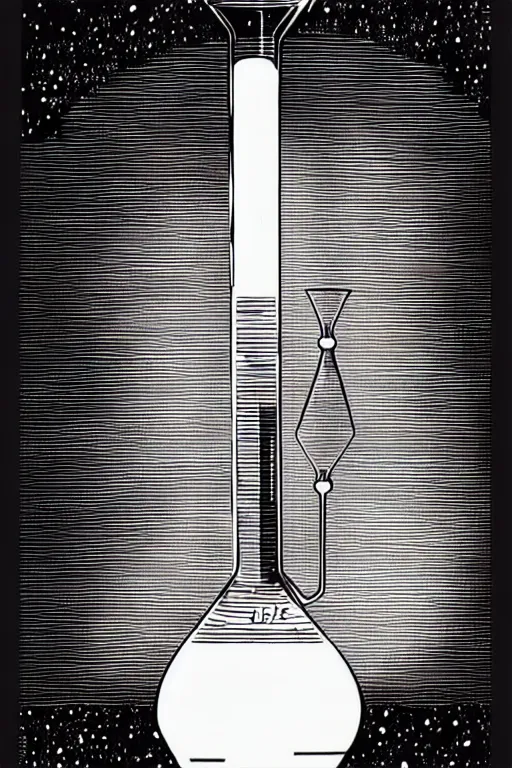 Image similar to an erlenmeyer flask with a caterpillar inside, bold line art, by vincent di fate and joe fenton, inking, etching, screen print, masterpiece, trending on artstation, sharp, high contrast, hd