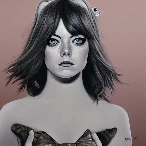 Image similar to emma stone as an owl, artwork by mark brooks,