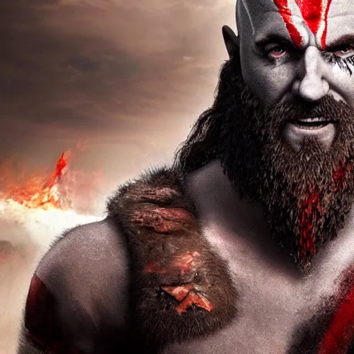 Image similar to jeremy clarkson as kratos in god of war the new movie, sharp focus