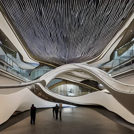 Image similar to extremely detailed ornate stunning beautiful elegant futuristic museum lobby interior by Zaha Hadid