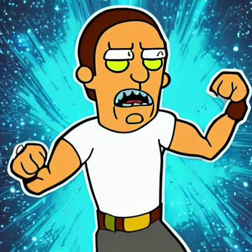 Image similar to the rock as a rick and morty character