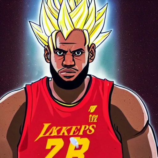 Image similar to portrait of lebron james going super saiyan