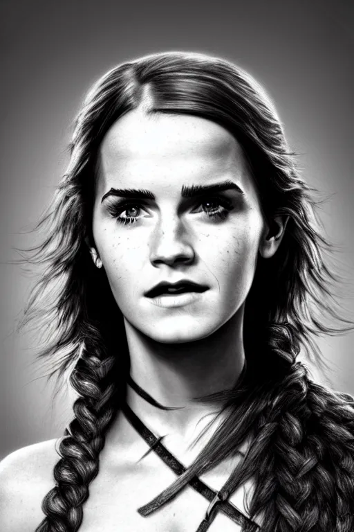 Prompt: head and shoulders portrait of a barbarian, female, high fantasy, dnd, emma watson, tom cruise, taylor swift