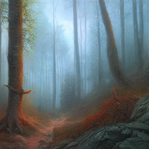 Prompt: a beautiful matte painting of a forest clearing at dawn, john howe, artstation