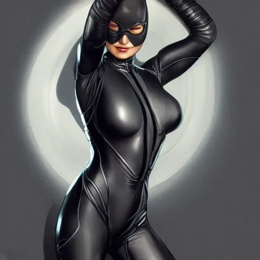 Image similar to full figure ultra realistic illustration, olivia wilde as realistic catwoman, intricate, elegant, highly detailed, digital painting, artstation, concept art, smooth, sharp focus, illustration, art by artgerm and greg rutkowski and alphonse mucha