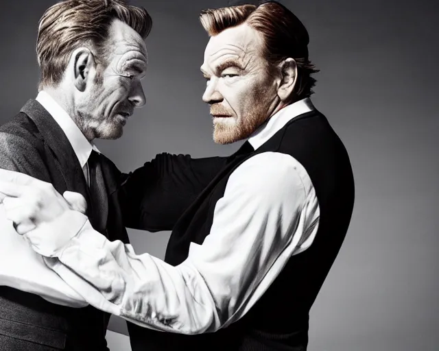 Image similar to Bryan Cranston fighting Ewan McGregor, HD photoshoot, professional lighting