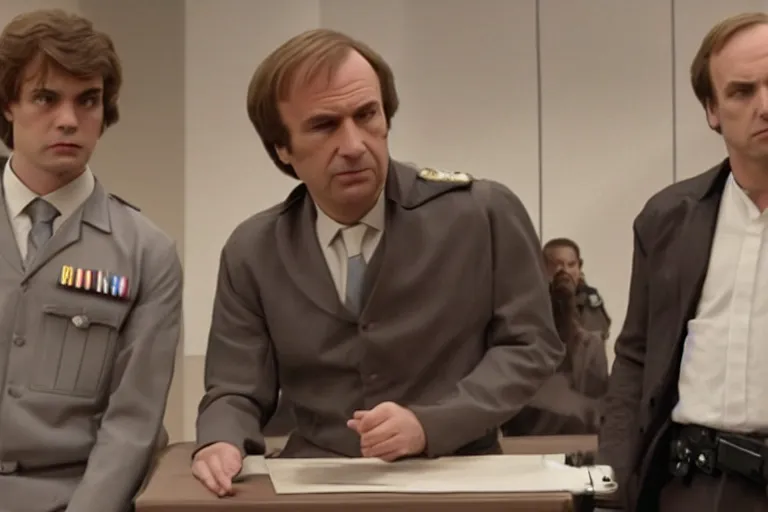 Image similar to saul goodman defends anakin skywalker wearing prisoner's uniform in court, court images, 1 0 8 0 p, court archive images