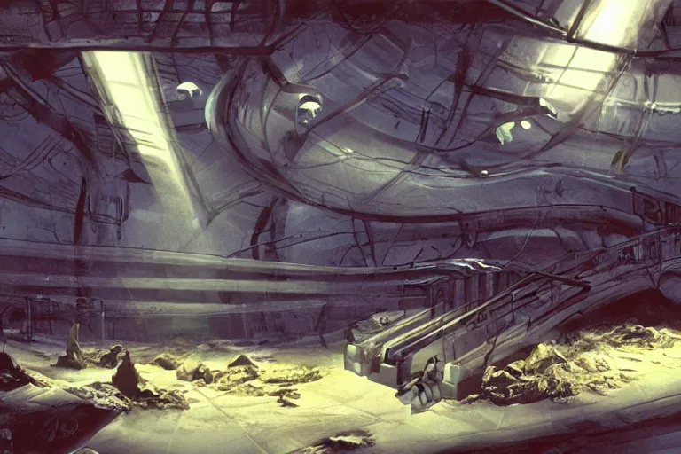 Prompt: Underground lab with scientists, aliens, cinematic light, 1990s sci-fi movie, twilight rays, cinematic, wide angle, concept art