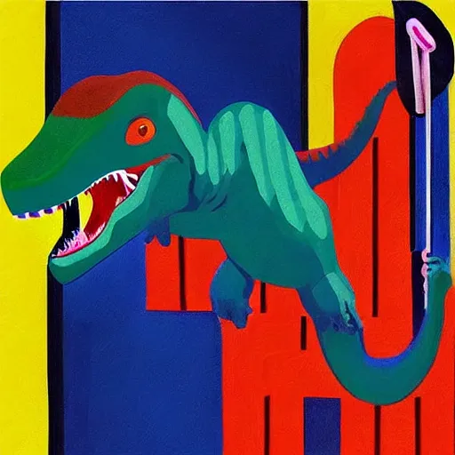 Prompt: “dinosaur singing karaoke detailed trex happy podcast national geographic figure dramatic lighting proportional symmetrical minimalism Edward Cooper Matisse digital art oil painting”