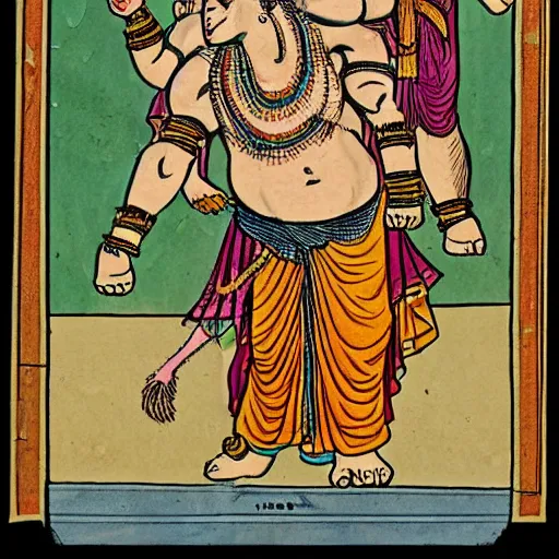 Prompt: comic book illustration of a muscular lord shiva removing the head of his son ganesha, holding an elephant head on his hand