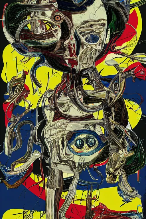 Image similar to youre from your father worm. symmetrical anatomy, coloured comic, baroque, pop art, hyperdetailed, without duplication, art by mimmo rotella and roy lichtenstein and andy warhol and vinicius gud and gustavo zambelli, intricate, trending artstation, dribble popular.