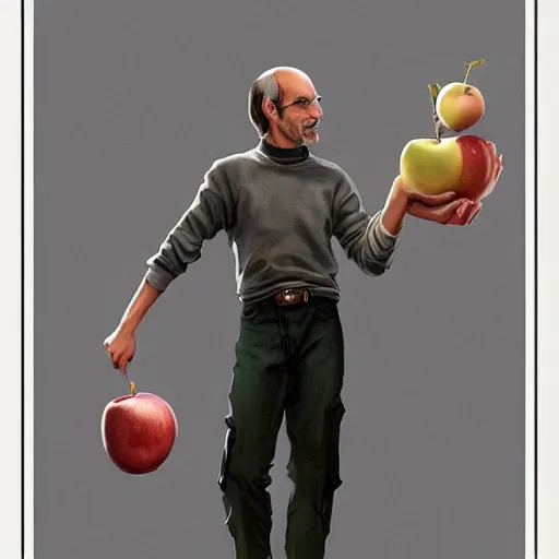 Prompt: a highly detailed epic cinematic concept art CG render digital painting artwork costume design: Steve Jobs as a student in a 1970s hippie costume holding a bitten apple. By Greg Rutkowski, Ilya Kuvshinov, WLOP, Stanley Artgerm Lau, Ruan Jia and Fenghua Zhong, trending on ArtStation, made in Maya, Blender and Photoshop, octane render, excellent composition, cinematic atmosphere, dynamic dramatic cinematic lighting, aesthetic, very inspirational, arthouse