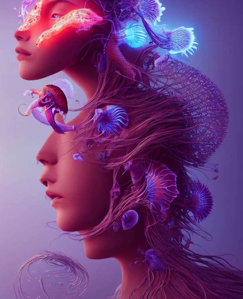 Image similar to goddess close-up portrait. orchid jellyfish phoenix head, nautilus, skull, betta fish, bioluminiscent creatures, intricate artwork by Tooth Wu and wlop and beeple. octane render, trending on artstation, greg rutkowski very coherent symmetrical artwork. cinematic, hyper realism, high detail, octane render, 8k