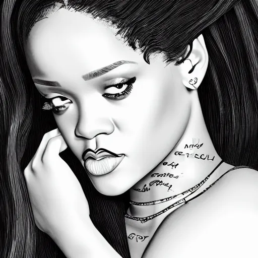 Image similar to an illustration of a rihanna long hair, digital art