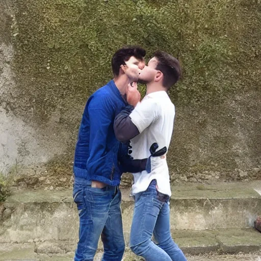 Prompt: A photo of Ibai Llanos and Auronplay kissing