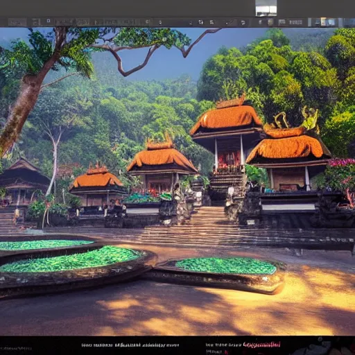 Image similar to A beautiful, perfect, impressive, amazing concept art digital CG painting of a place in Bali, trending on ArtStation, Unreal Engine