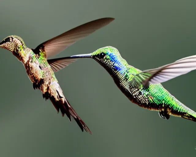 Prompt: photograph of a GIANT!!! hummingbird eating a shark!!