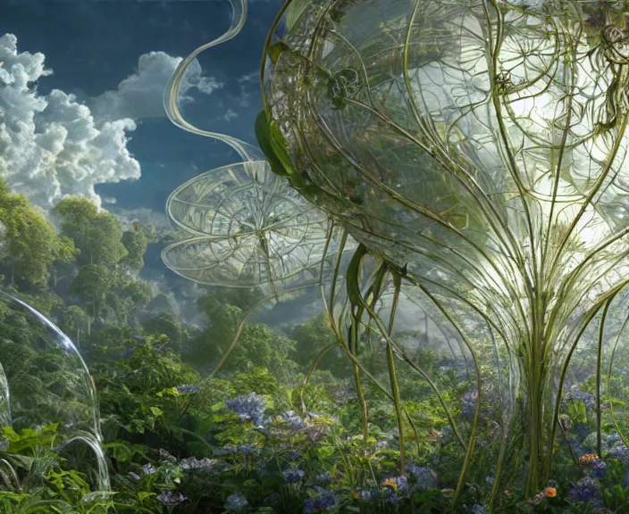 Prompt: transparent clear see - through image of twisting clouds, lush botany, floral environment, ultra realistic, concept art, art nouveau, photorealistic, octane render, 8 k, unreal engine. art by gustave dore and nori inoguchi and sam kaplan and zachary goulko and christopher marley and artgerm and alphonse mucha